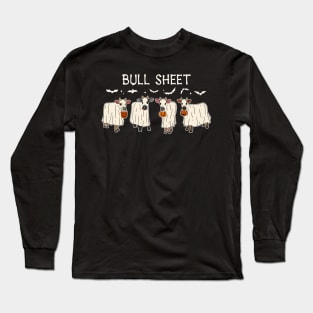 Funny Halloween Boo Ghost Cow Costume Bull Sheet Cow Lover Long Sleeve T-Shirt